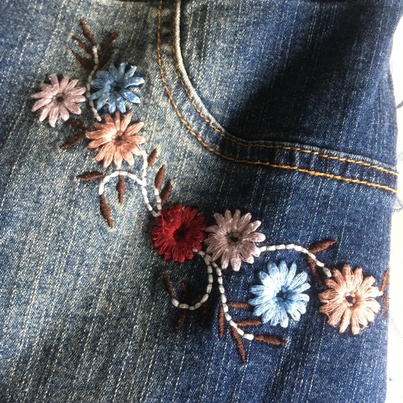 VINTAGE Y2K 🔥 HOTKISS DENIM SNAP BUTTON FLORAL EMBROIDERED STRETCH DENIM DRESS - Picture 3 of 7